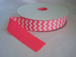 100 YARDS - 1,5" - 1 1/2" Passionsfrucht & weißes Chevron Ripsband - Bild 1 von 1