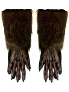 Adults Fuzzy Realistic Faux Brown Fur Werewolf Wolfman Gloves Costume Accessory - Picture 1 of 1