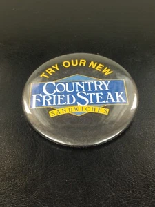 1988 Pinback "New Arby's Country Fried Steak Sandwiches" Vintage PIn RARE - Picture 1 of 4
