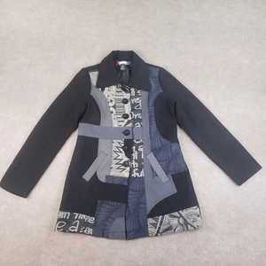 Desigual Jacket Womens Size 40 Small Black Button Patchwork Designer Wool Blend - Picture 1 of 10