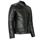 Mens Vintage Cafe Racer Genuine Leather Jacket Black Brown Slim Fit Biker Jacket