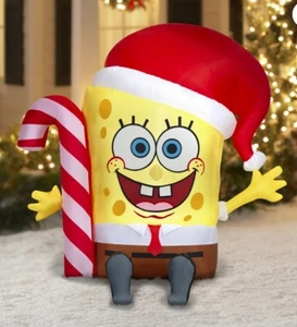 Gemmy Nickelodeon Airblown Inflatable SpongeBob SquarePants W/Candy Cane, 4.5’ - Picture 1 of 5