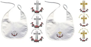 Baby Toddler Christening Baptism White BIB Gold Silver Embroidery Cross Flower - Picture 1 of 14