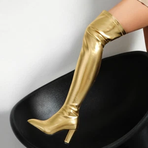 Scarpe stivali donna moda punta tacco a blocco cerniera elasticizzati sopra il ginocchio JWKL - Foto 1 di 17