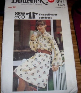 VESTIDO SUAVE DE COLECCIÓN SIN CORTAR AÑOS 60-70 COSER MANTEQUILLA & GO PULL OVER TALLA 12 #3911 - Imagen 1 de 1