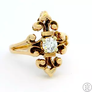 Vintage Victorian Stye 14k Yellow Gold Ring with GVVS2 Diamond Size 3.5 Antique - Picture 1 of 11