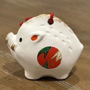 Japanese Boar Wild Pig Clay Bell Dorei Tsuchi-Suzu Doll Zodiac Symbol Amulet - Picture 1 of 15