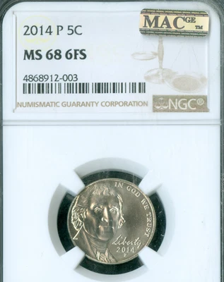 2014 P JEFFERSON NICKEL NGC MS68 FS  MAC FINEST & MAC . - Image 1 of 2