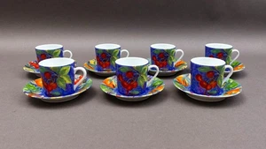 Laure Japy Paris Limoges Jardin Bleu Fruit Demitasse Cup & Saucer Set Of 7 - Picture 1 of 9