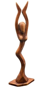 Dancing Woman Handmade Wood Sculpture By Ralph From Haiti 19"H x 5.5"W - Picture 1 of 6