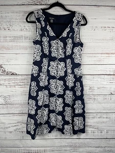 Nine West Dress Womens 8 Blue White Sleeveless V Neck Back Zip Floral Print - Picture 1 of 7