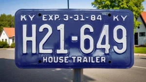 Kentucky License Plate Tag # H21-649 1984 Blue/White House Trailer GUC Vintage - Picture 1 of 1