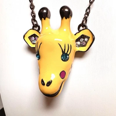 "Collar colgante Betsey Johnson jirafa esmalte amarillo tono bronce 16-19""" Foto 1 de 4