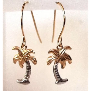 JCM 14K MULTI TONE GOLD PALM TREE EARRINGS SKY - Picture 1 of 6