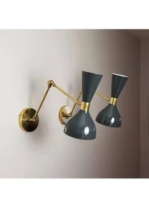 Brass Italian Diabolo Wall Sconce Lighting Fixtures 2 Bulb Pair Halloween Gift - Picture 1 of 7