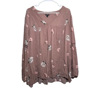 Torrid Blouse Women's 2 Brown Floral Long Sleeve V-Neck Artsy Boho Shirt Top - Picture 1 of 11