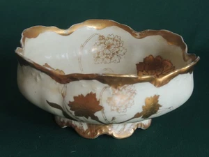 c1900 Limoges Elite Works Porcelain Bowl scalloped footed Gold Round Serving - Picture 1 of 11