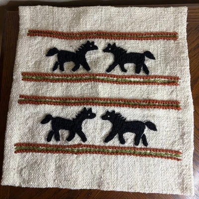 Handmade Embroidered Wool Folk Art Horse Pillow Cover Fonqueta Chia Columbia - Image 1 of 4