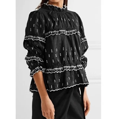 Isabel Marant Etoile Womens 42 Daniela Tiered Blouse Linen Lightweight Preppy - Image 1 of 4
