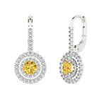 1.79Ct Halo Drop Dangle Simulated Yellow Zircon Gold Earrings Lever Back 