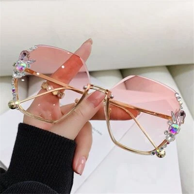 Eyewear Rimless Sunglasses Women Sun Glasses Gradient Rhinestone Sunglasses - image 1 of 4