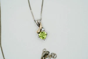 Collar vintage de plata de ley con detalles de diamantes peridoto de 14 k de 1,4 cm de 18" - Imagen 1 de 4