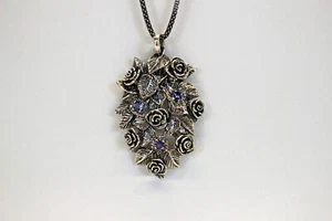 💥OR PAZ PZ Sterling Silver FLORAL / FLOWER Pendant & Chain Isreal 11.8g 💥 - Picture 1 of 12