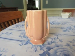 VINTAGE MCCOY DOUBLE HANDLE PINK VASE 6" - Picture 1 of 6
