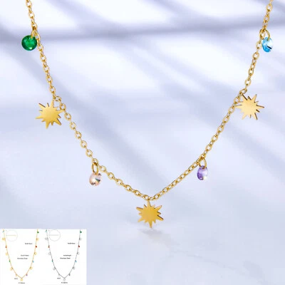 Collana catenina in acciaio ciondoli stella zircone elegante spiaggia donna  - Immagine 1 di 3