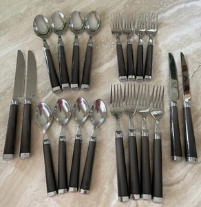 NEW Stainless Steel Flatware Set Service For 4, 20 Pc, Dark Gray Handles - Picture 1 of 6