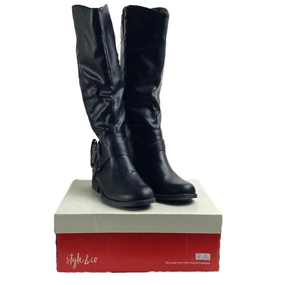 Women's Black Riding Boots Block Heel Zippered by Style and Co CHOOSE SIZE - Image 1 of 4