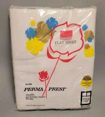 NEW Old Stock Full Flat Sheet SEARS Solid White Perma-Prest Muslin Sheet NOS - Image 1 of 4