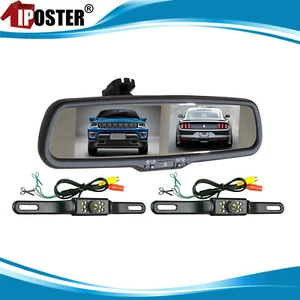 4.3" Dual Screen Mirror Monitor Front +Rear View 2 Backup Camera For Car Reverse - Picture 1 of 10