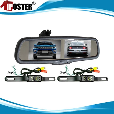 4.3" Dual Screen Mirror Monitor Front +Rear View 2 Backup Camera For Car Reverse - Image 1 of 4