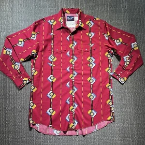 VTG 90s Wrangler Western Shirt Mens XLT Red Geometric Aztec Navajo Southwest AOP - Picture 1 of 24
