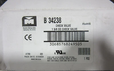 MUELLER REFRIGERSTION Mueller Refrigeration B34238, 4-Bolt Brass Check Valve 1-5/8" O.D. New USA