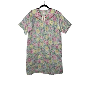 NWT VTG Casual Nights M Pink Yellow Floral Nightgown Mumu Dress Short Sleeve - Picture 1 of 8