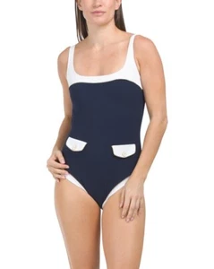 NWT Gottex High Class Square Neck Surplice One Piece Swmsuit Navy Blue 10 $188 - Picture 1 of 3