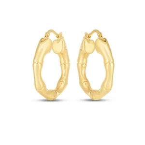 14k Yellow Gold 27mm (1") Bamboo Hoop Earrings with Hinged Clasp 2.5 Grams - Picture 1 of 6