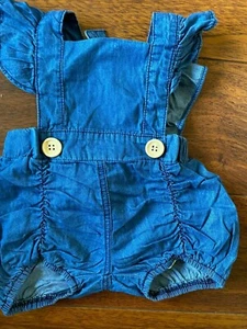 NEW baby COLORFUL CHILDHOOD BLUE DENIM ROMPER overalls OUTFIT ruffle 0-6 months - Picture 1 of 2