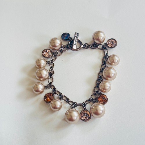 Bracciale Givenchy Flex Charm Pendente Perle Firmato Vintage Cristallo Dichiarazione High End