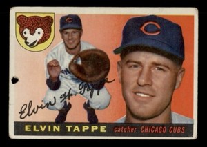 1955 TOPPS #129 ELVIN TAPPE CHICAGO CUBS (LOW GRADE/HOLE PUNCH)
