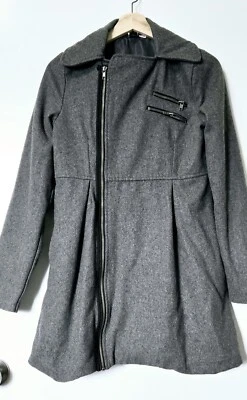 Roxy Coat Womens Sz S Gray Wool Blend Asymmetrical Zip Pockets Classic Casual - Image 1 of 4