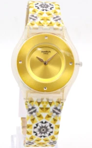 New Swiss Swatch Skin SEMINATO Gold Tone Leather Women Watch 34mm SFW107 $125 - Picture 1 of 5