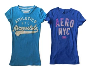 Vtg 2000s Y2K Lot/2 Size XS Aeropostale Athletics AERO NYC T-Shirt Slim Baby Tee - Picture 1 of 4
