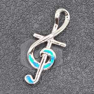 925 NEW Sterling Silver Pendant- Lab Opal Music Note& Cross 21mm Length 9 Width - Picture 1 of 7