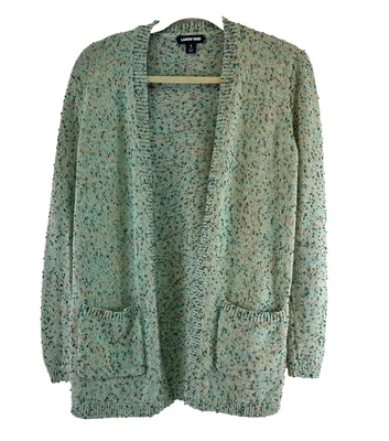 Lands End Sweater Cardigan Green Speckled Textured Pockets Knit Womens Small 6-8 - Image 1 of 4