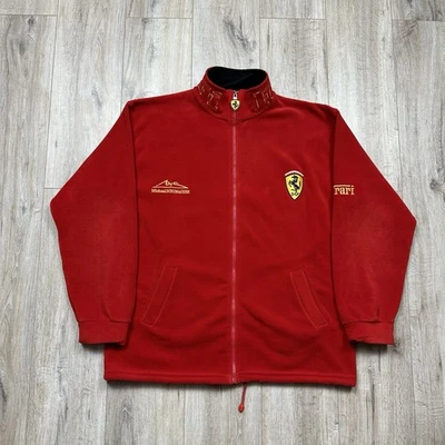 Vintage 90s FERRARI Michael Schumacher Full Zip Fleece Pullover Red Mens Size XL - Image 1 of 4