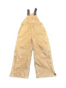 Carhartt Bib Overalls Small Size 8 Duck Canvas Boys Double Knees Brown-Insulated - Picture 1 of 6