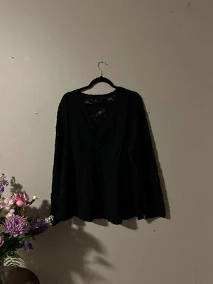 Lace Top Shein 4XL Long Sleeve Blouse V-Neck Black Women's Plus Size - Image 1 of 4